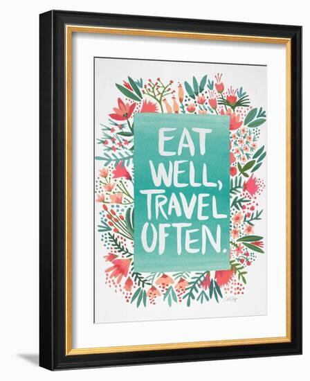 Eat Well Travel Often - Floral-Cat Coquillette-Framed Art Print