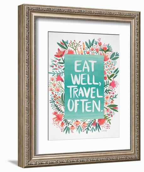 Eat Well Travel Often - Floral-Cat Coquillette-Framed Art Print