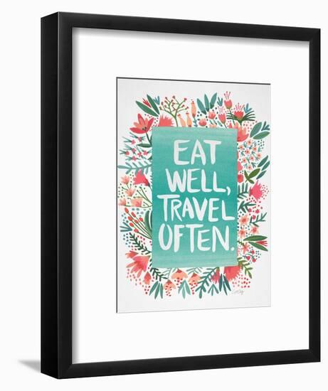 Eat Well Travel Often - Floral-Cat Coquillette-Framed Art Print