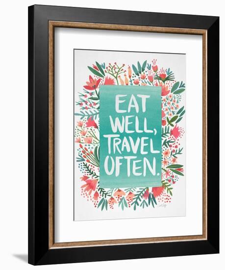 Eat Well Travel Often - Floral-Cat Coquillette-Framed Art Print