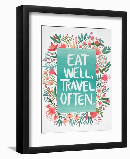 Eat Well Travel Often - Floral-Cat Coquillette-Framed Art Print