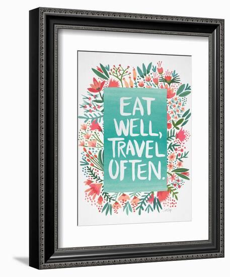 Eat Well Travel Often - Floral-Cat Coquillette-Framed Art Print