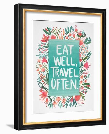 Eat Well Travel Often - Floral-Cat Coquillette-Framed Art Print