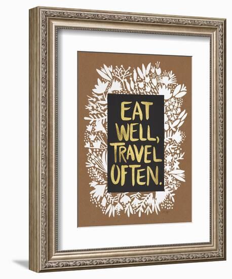 Eat Well Travel Often - White Floral-Cat Coquillette-Framed Art Print