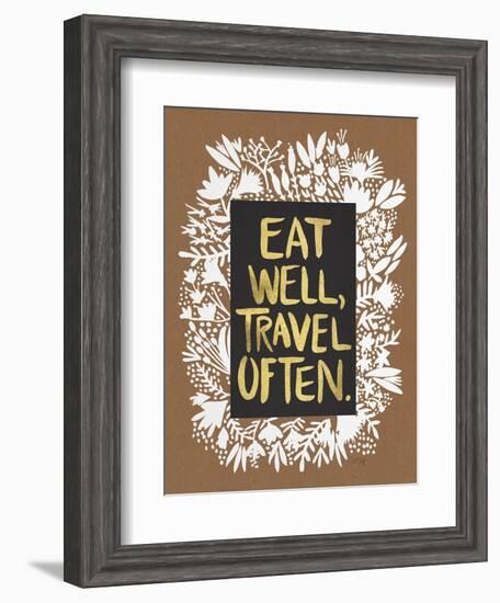 Eat Well Travel Often - White Floral-Cat Coquillette-Framed Art Print