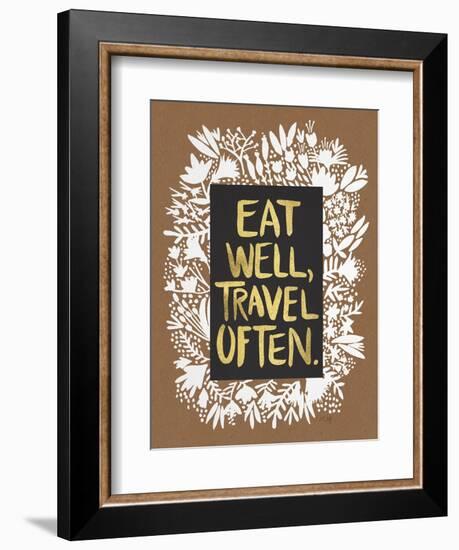 Eat Well Travel Often - White Floral-Cat Coquillette-Framed Art Print