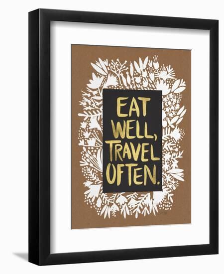 Eat Well Travel Often - White Floral-Cat Coquillette-Framed Art Print