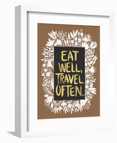 Eat Well Travel Often - White Floral-Cat Coquillette-Framed Art Print