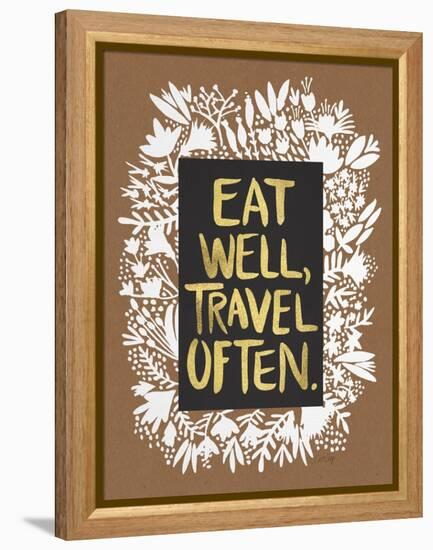 Eat Well Travel Often - White Floral-Cat Coquillette-Framed Stretched Canvas