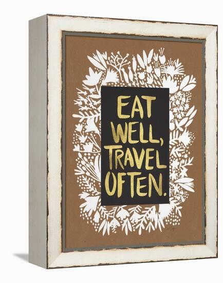 Eat Well Travel Often - White Floral-Cat Coquillette-Framed Stretched Canvas
