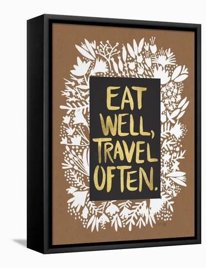 Eat Well Travel Often - White Floral-Cat Coquillette-Framed Stretched Canvas