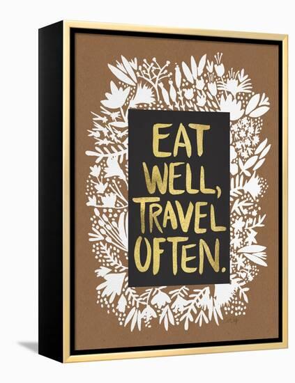 Eat Well Travel Often - White Floral-Cat Coquillette-Framed Stretched Canvas