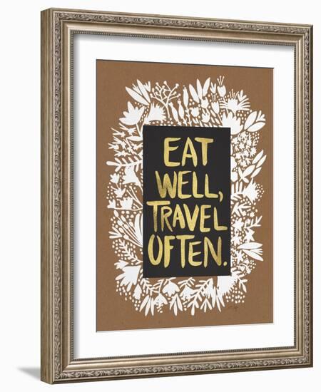 Eat Well Travel Often - White Floral-Cat Coquillette-Framed Art Print