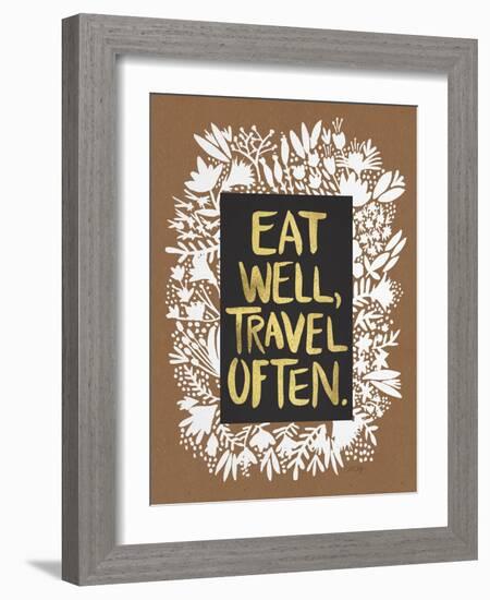 Eat Well Travel Often - White Floral-Cat Coquillette-Framed Art Print