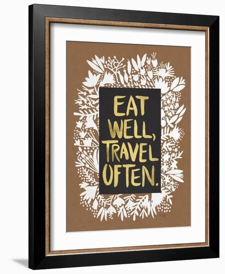 Eat Well Travel Often - White Floral-Cat Coquillette-Framed Art Print