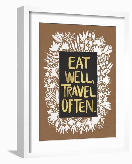 Eat Well Travel Often - White Floral-Cat Coquillette-Framed Art Print