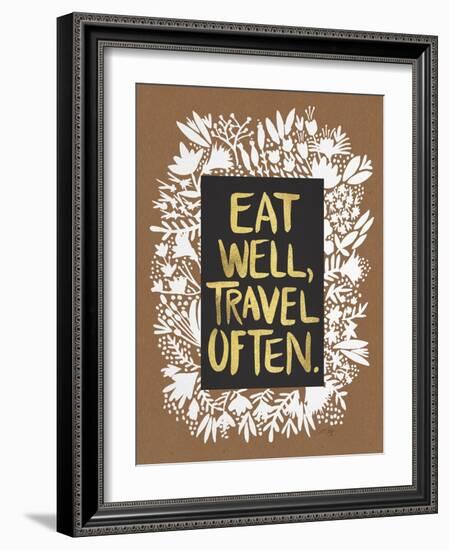 Eat Well Travel Often - White Floral-Cat Coquillette-Framed Art Print