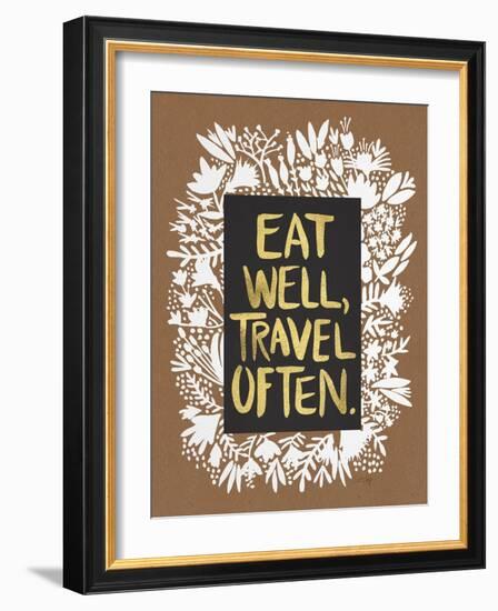 Eat Well Travel Often - White Floral-Cat Coquillette-Framed Art Print