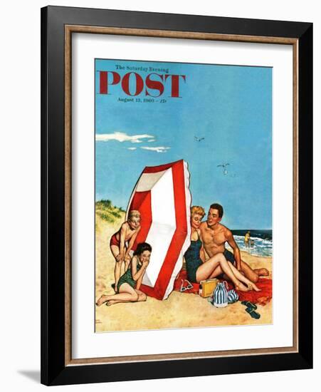 "Eavesdropping on Love," Saturday Evening Post Cover, August 13, 1960-Amos Sewell-Framed Giclee Print