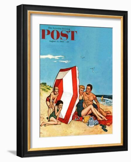 "Eavesdropping on Love," Saturday Evening Post Cover, August 13, 1960-Amos Sewell-Framed Giclee Print