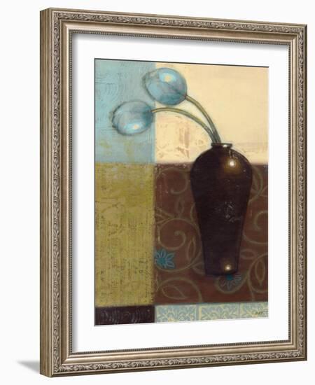 Ebony Vase with Blue Tulips I-Norman Wyatt Jr.-Framed Art Print