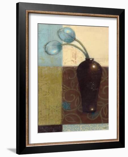 Ebony Vase with Blue Tulips I-Norman Wyatt Jr.-Framed Art Print