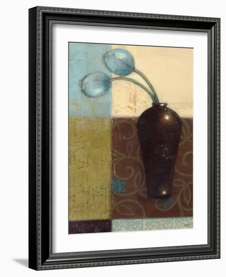 Ebony Vase with Blue Tulips I-Norman Wyatt Jr.-Framed Art Print