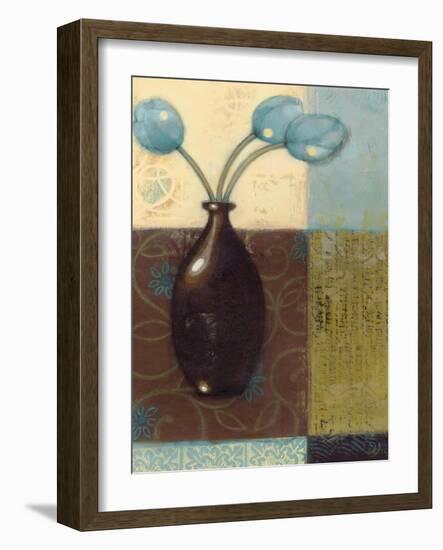 Ebony Vase with Blue Tulips II-Norman Wyatt Jr.-Framed Art Print