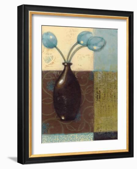 Ebony Vase with Blue Tulips II-Norman Wyatt Jr.-Framed Art Print