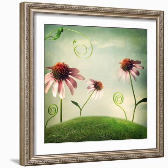 Echinacea Flowers in Fantasy Landscape-Melpomene-Framed Photographic Print