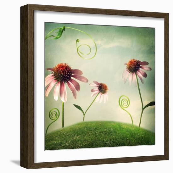 Echinacea Flowers in Fantasy Landscape-Melpomene-Framed Photographic Print