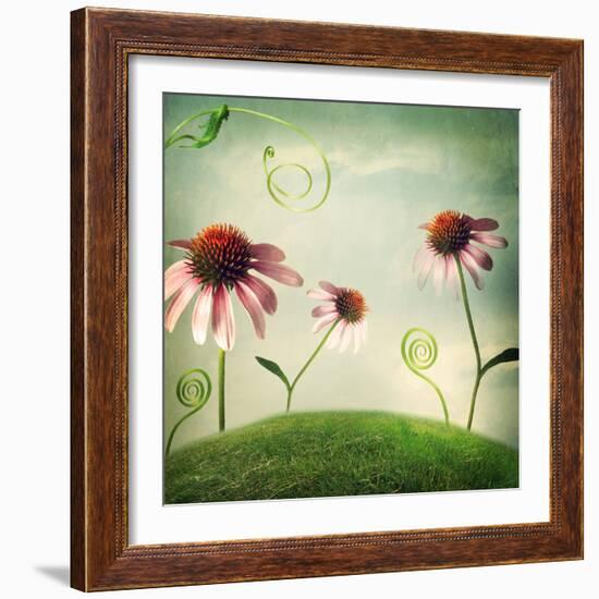 Echinacea Flowers in Fantasy Landscape-Melpomene-Framed Photographic Print