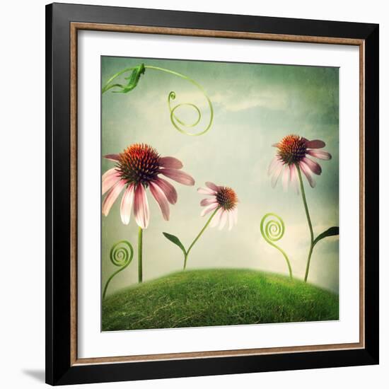 Echinacea Flowers in Fantasy Landscape-Melpomene-Framed Photographic Print