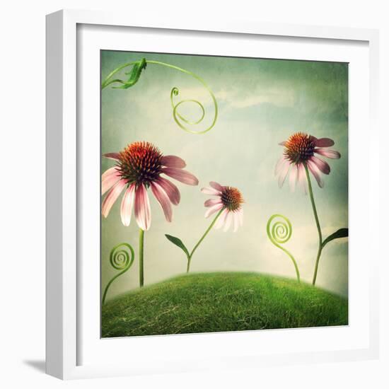 Echinacea Flowers in Fantasy Landscape-Melpomene-Framed Photographic Print