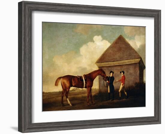 Eclipse', a Dark Chestnut Racehorse Held by a Groom, with a Jockey, Possibly Jack Oakley, by the…-George Stubbs-Framed Giclee Print