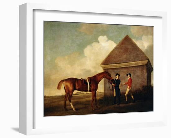 Eclipse', a Dark Chestnut Racehorse Held by a Groom, with a Jockey, Possibly Jack Oakley, by the…-George Stubbs-Framed Giclee Print