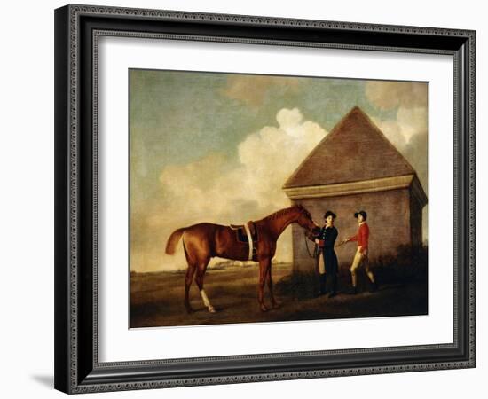 Eclipse', a Dark Chestnut Racehorse Held by a Groom, with a Jockey, Possibly Jack Oakley, by the…-George Stubbs-Framed Giclee Print