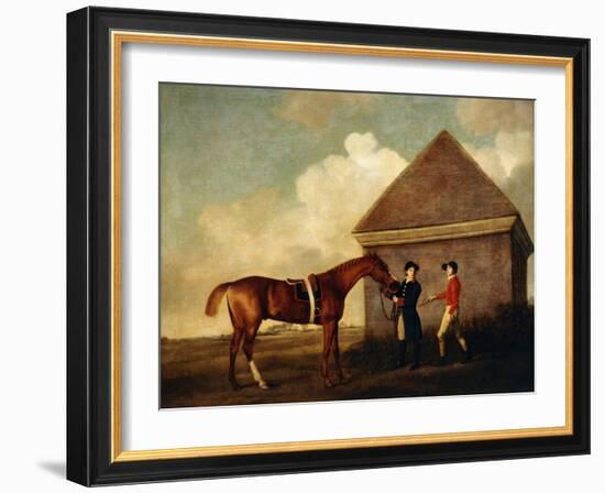 Eclipse', a Dark Chestnut Racehorse Held by a Groom, with a Jockey, Possibly Jack Oakley, by the…-George Stubbs-Framed Giclee Print