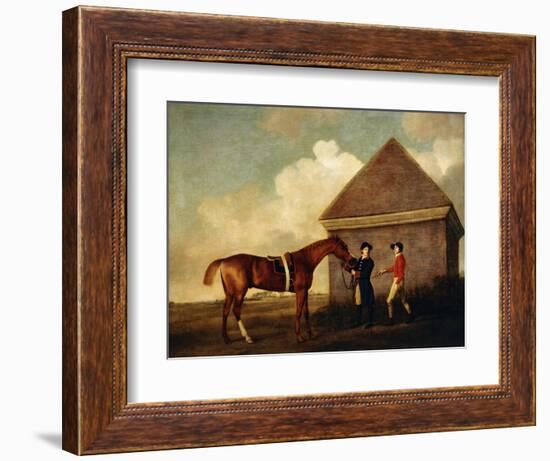 Eclipse', a Dark Chestnut Racehorse Held by a Groom, with a Jockey, Possibly Jack Oakley, by the…-George Stubbs-Framed Giclee Print