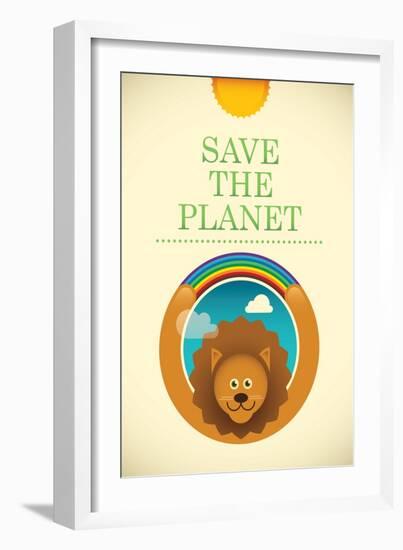 Ecology Poster with Comic Lion. Vector Illustration.-Radoman Durkovic-Framed Art Print