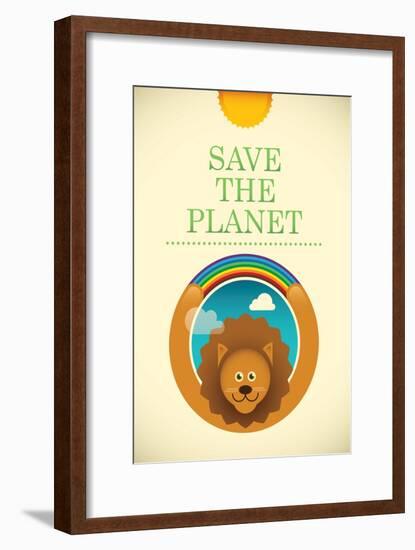 Ecology Poster with Comic Lion. Vector Illustration.-Radoman Durkovic-Framed Art Print