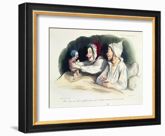 Ecstatic Parents with their New Baby-Honore Daumier-Framed Giclee Print