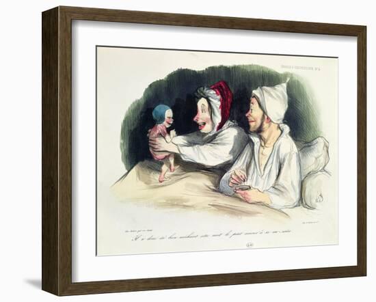 Ecstatic Parents with their New Baby-Honore Daumier-Framed Giclee Print