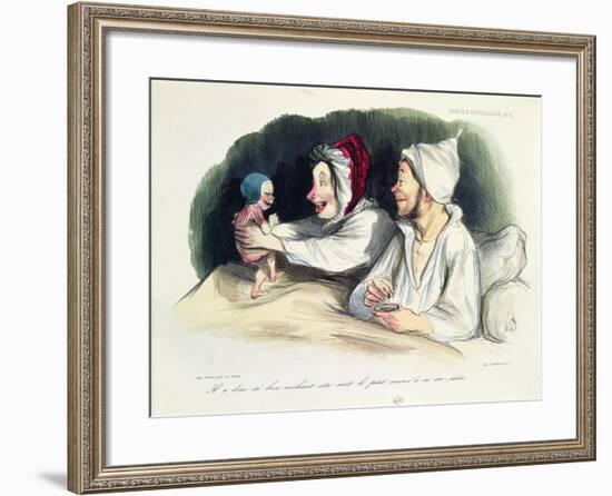 Ecstatic Parents with their New Baby-Honore Daumier-Framed Giclee Print