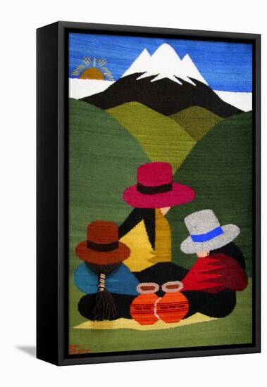 Ecuador, Otavalo. Woven wallhangings displaying scenes of Andean life and culture-Kymri Wilt-Framed Premier Image Canvas