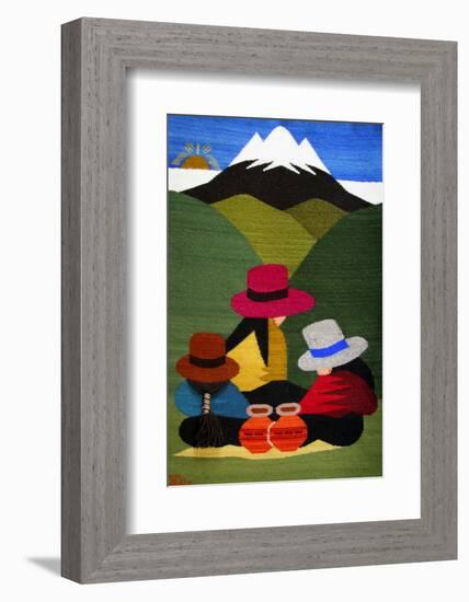 Ecuador, Otavalo. Woven wallhangings displaying scenes of Andean life and culture-Kymri Wilt-Framed Photographic Print