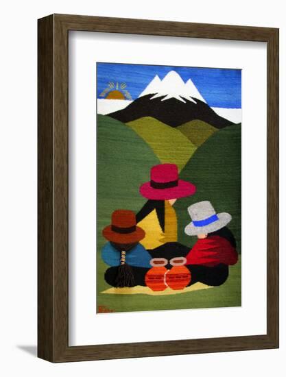 Ecuador, Otavalo. Woven wallhangings displaying scenes of Andean life and culture-Kymri Wilt-Framed Photographic Print