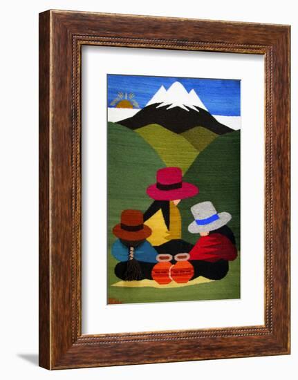 Ecuador, Otavalo. Woven wallhangings displaying scenes of Andean life and culture-Kymri Wilt-Framed Photographic Print