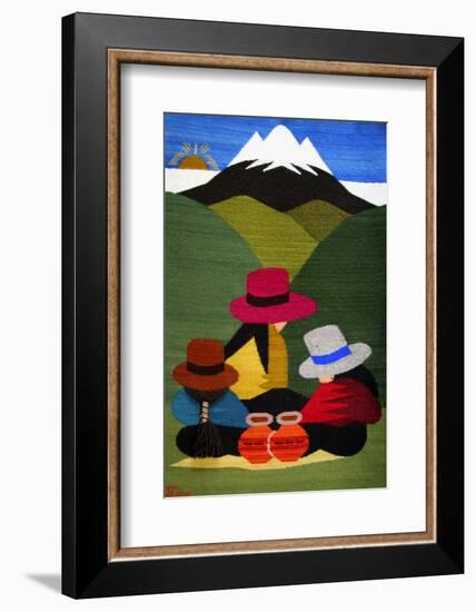 Ecuador, Otavalo. Woven wallhangings displaying scenes of Andean life and culture-Kymri Wilt-Framed Photographic Print