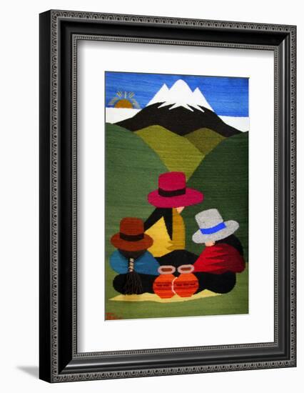 Ecuador, Otavalo. Woven wallhangings displaying scenes of Andean life and culture-Kymri Wilt-Framed Photographic Print